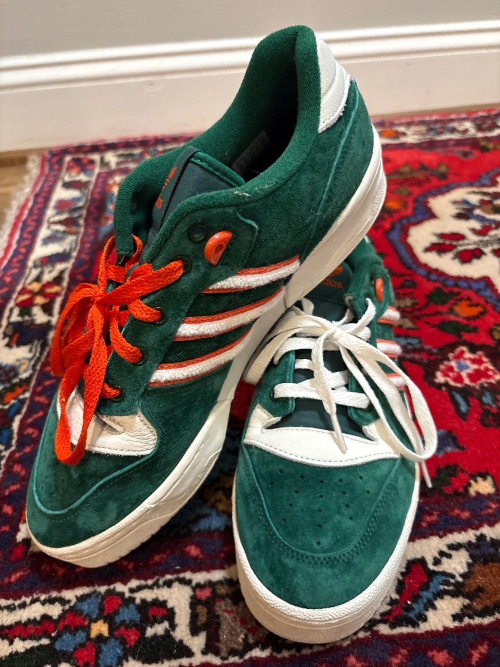 adidas Rivalry Low Miami Hurricanes Green Orange Suede Sneakers Mens 10